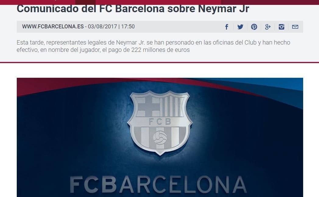 Sigue la novela: Barcelona hace oficial que Neymar ya no es del club, pero dice que llevará el caso a la Uefa