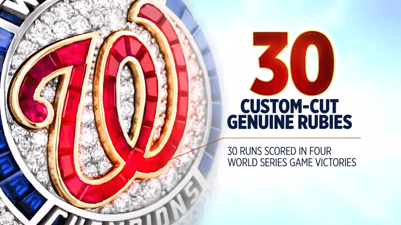 30, el número de carreras que anotaron en la Serie Mundial ante los Houston Astros, bien plasmado con los rubíes.