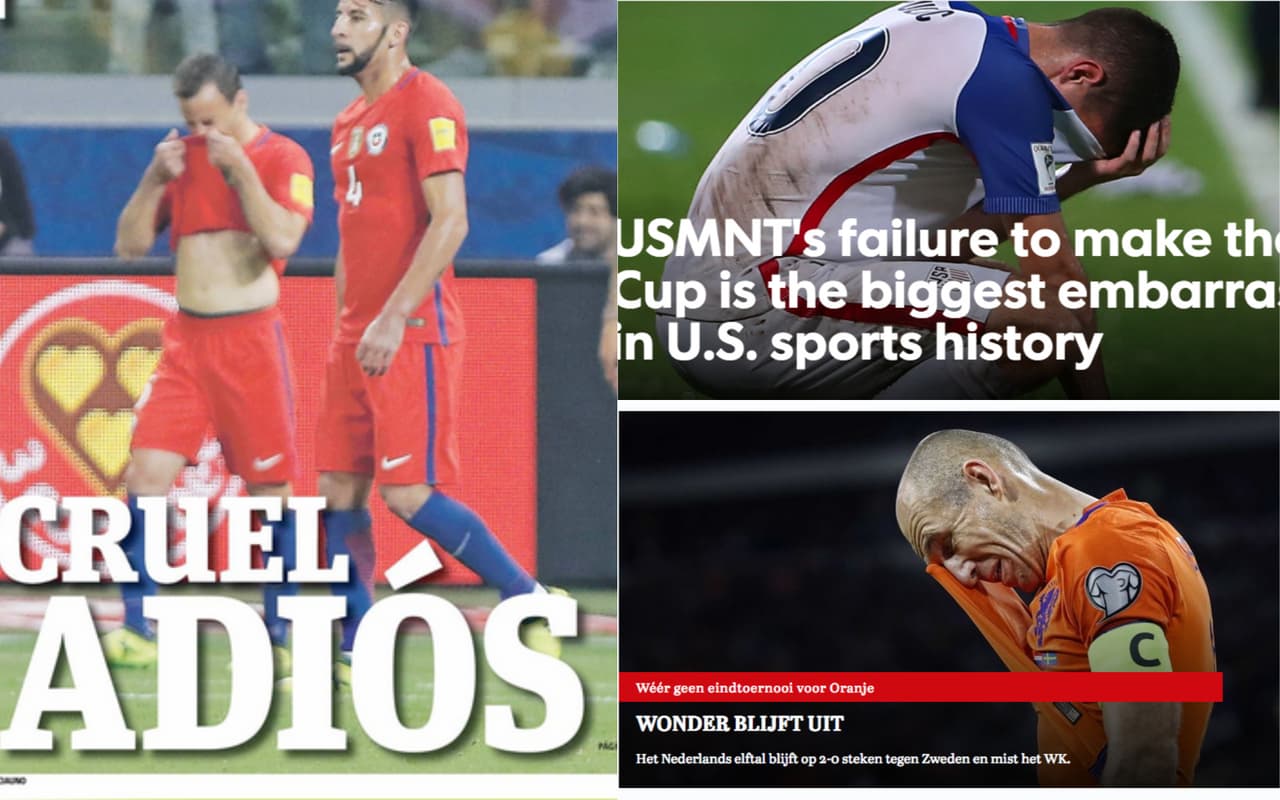 Los países eliminados en la última jornada de clasificaciones directas y definiciones de repechajes en las eliminatorias al Mundial de Rusia 2018 mostró las reacciones de los medios de cada lugar.