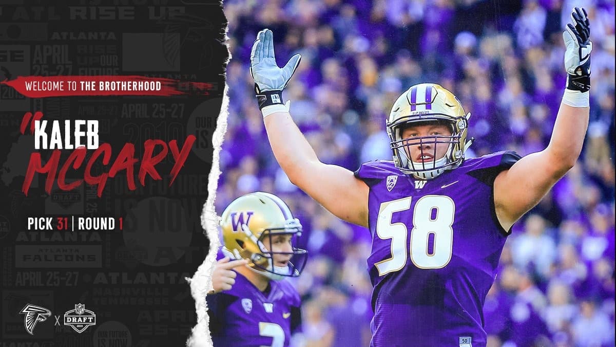 <b>31) Kaleb McGary (Washington)</b>. El tacle ofensivo de los Huskies fue reclutado en la posición 31 por los Atlanta Falcons, el segundo liniero ofensivo que tomaron en la primera ronda con sus dos selecciones.