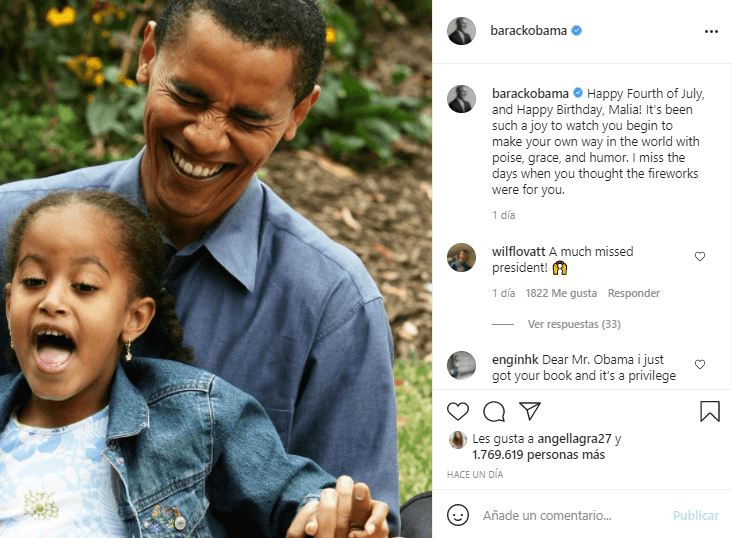 Barack Obama compartió una foto con su hija.
