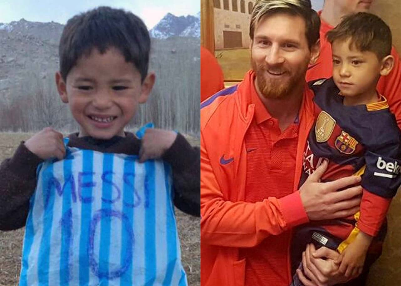 El niño que conmovió al mundo con su camiseta de plástico de Messi por fin conoce a su héroe