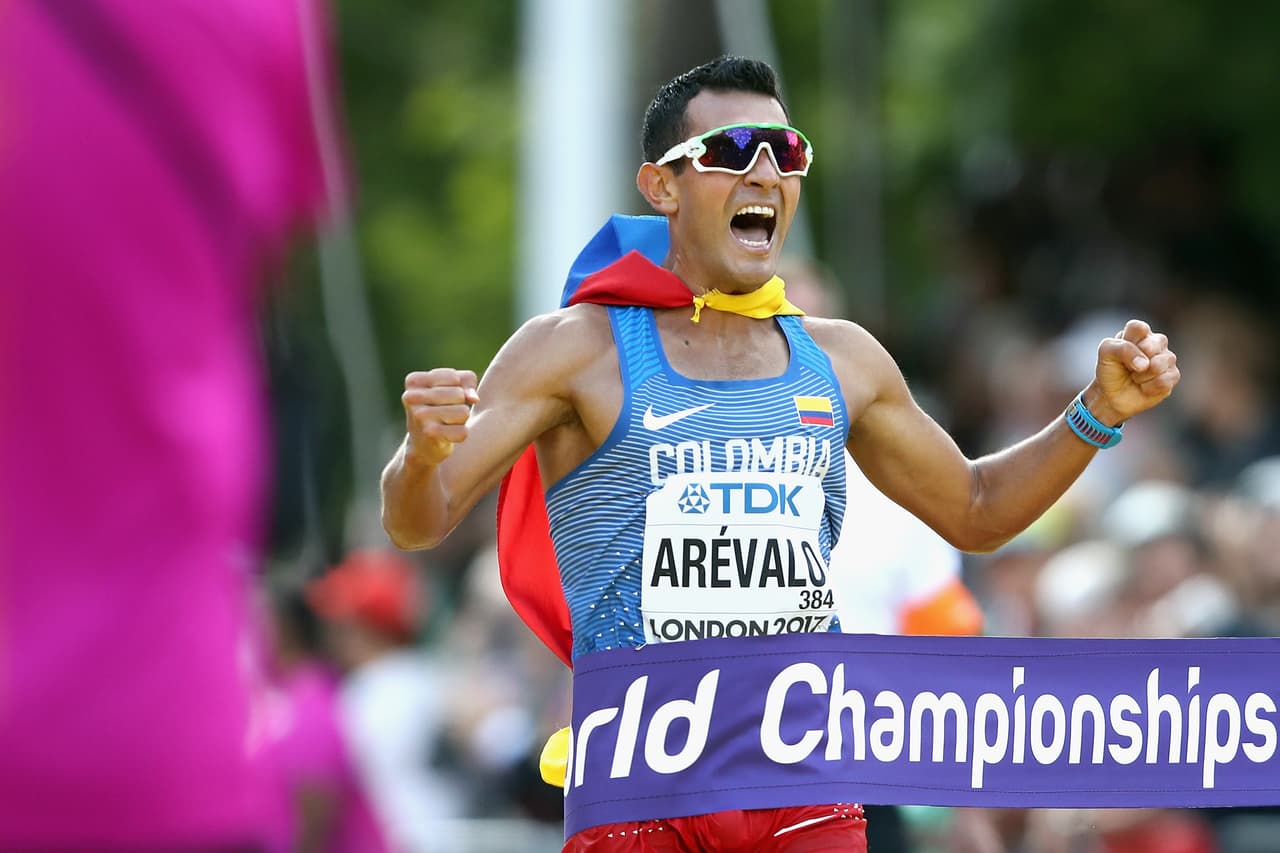 El colombiano Éider Arévalo, el único oro masculino de latinoamérica en todo el Mundial. Fue el campeón en los 20 kilómetros marcha.