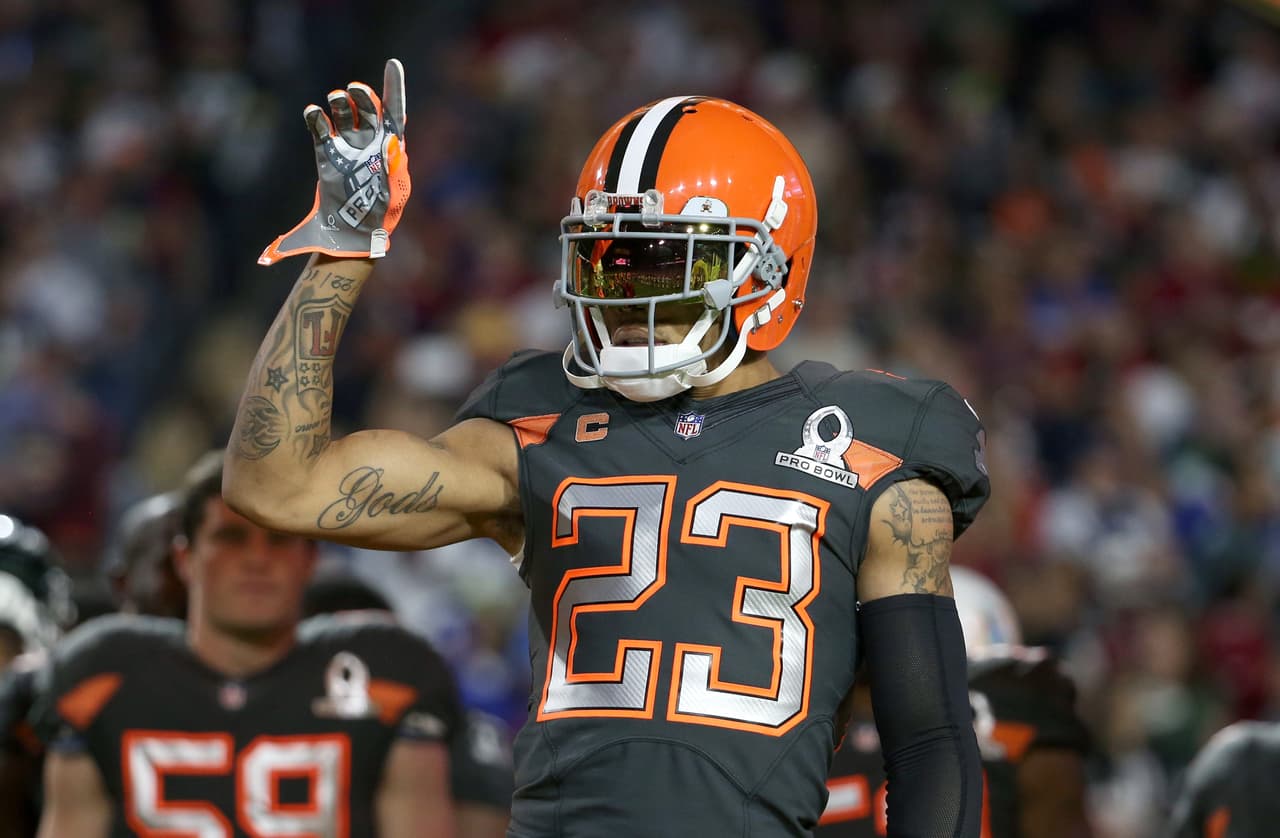 Cleveland Browns cornerback Joe Haden (23) of Team Irvin enters the field prior to the 2015 Pro Bowl game against Team Carter at University of Phoenix Stadium on Sunday, Jan. 25, 2015 in Glendale, Ariz. Team Irvin defeated Team Carter 32-28. (AP Photo/Perry Knotts)