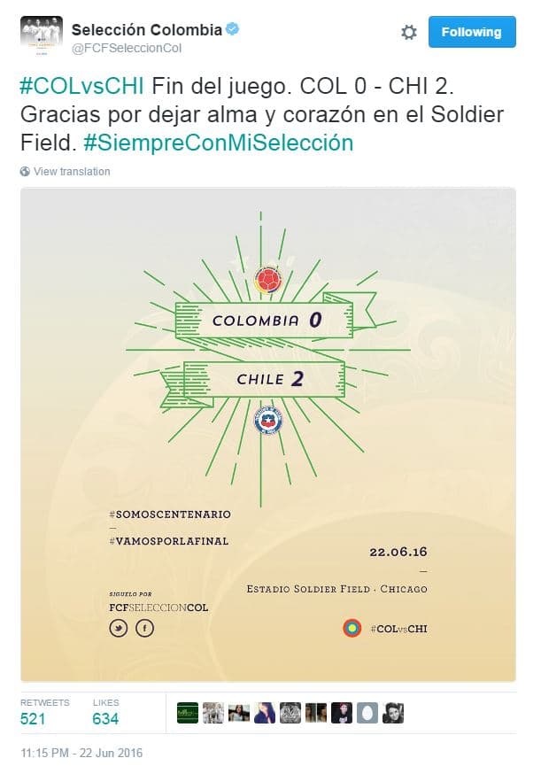 Las redes sociales muestran su apoyo a Colombia y Chile en la semifinal de la Copa América Centenario.