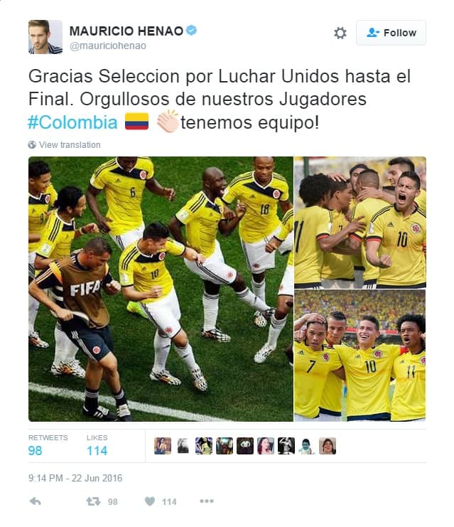 Las redes sociales muestran su apoyo a Colombia y Chile en la semifinal de la Copa América Centenario.