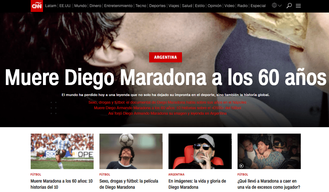 Estos son los encabezados de los medios digitales más importantes que despiden a Diego Armando Maradona.