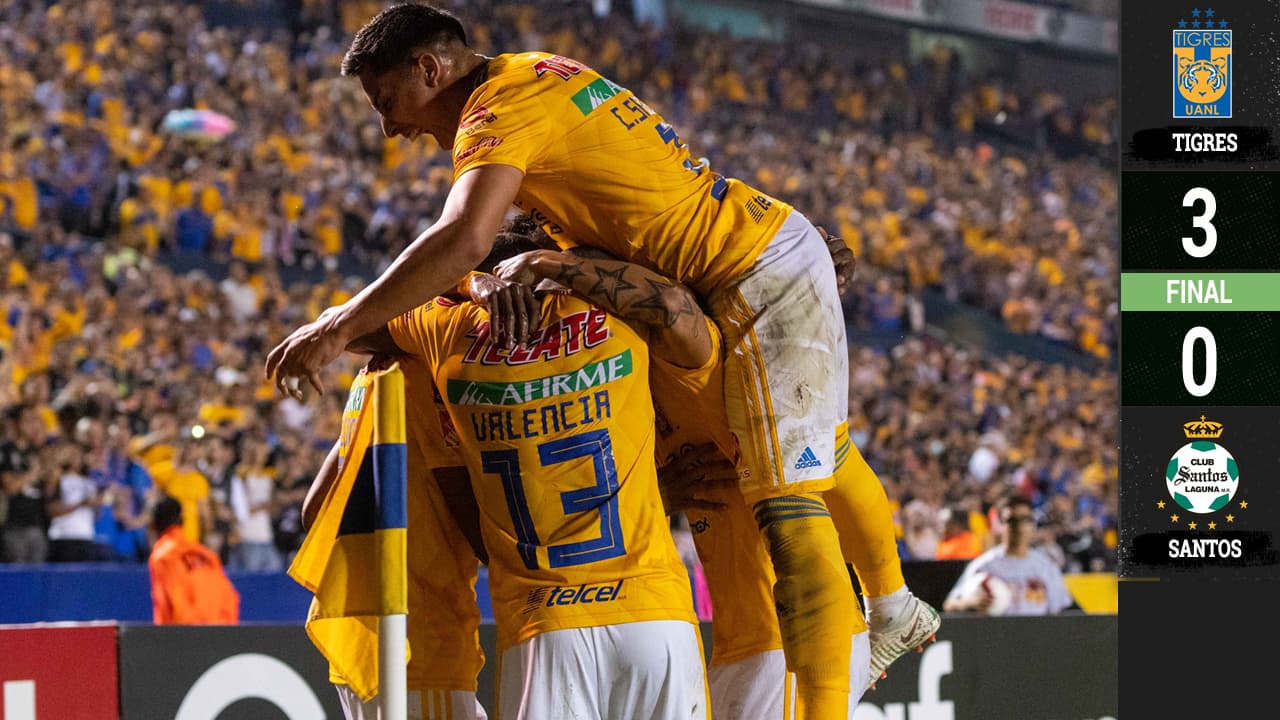 ¡Zarpazo fulminante! Tigres le puso un baile a Santos y lo goleó en la Semifinal en el Volcán