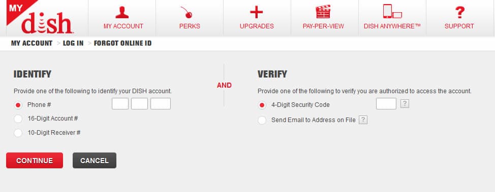 Pasos para recuperar contraseña de Dish.