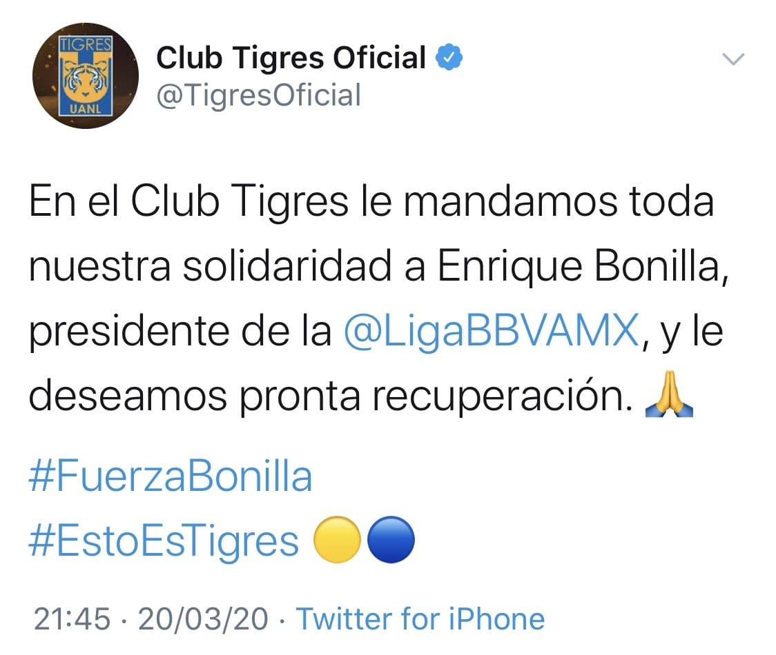 Mensajes de aliento de los clubes del futbol mexicano, tras el positivo de Enrique Bonilla en COVID-19.