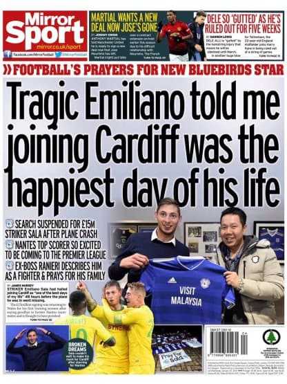 <b>Daily Mirror / Sport (Inglaterra) - </b>"Emiliano me contó que llegar al Cardiff fue el día más feliz de su vida"