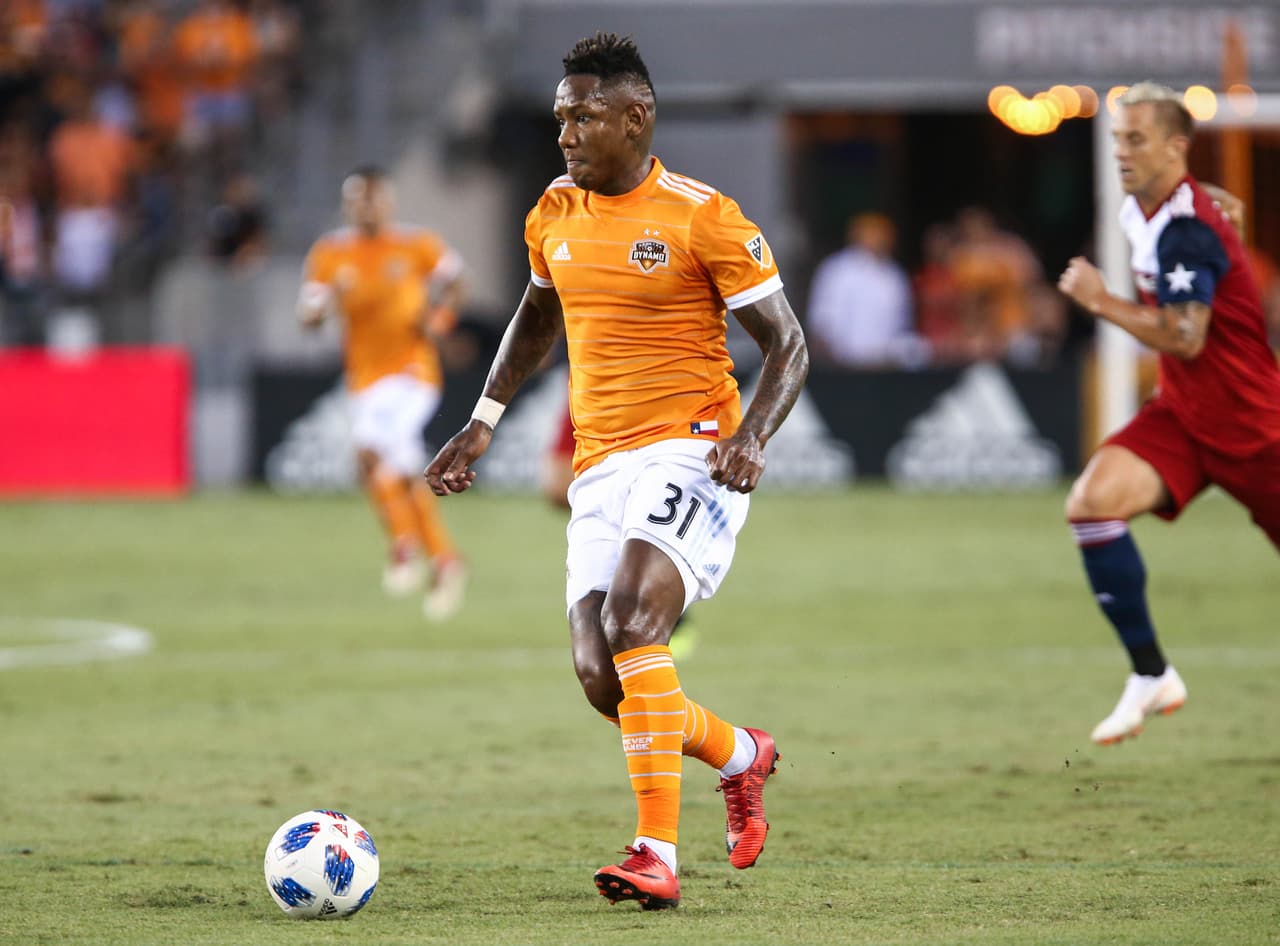 Jul 21, 2018; Houston, TX, USA; Houston Dynamo forward Romell Quioto (31) in action during the game against FC Dallas at BBVA Compass Stadium. Mandatory Credit: Troy Taormina-USA TODAY Sports