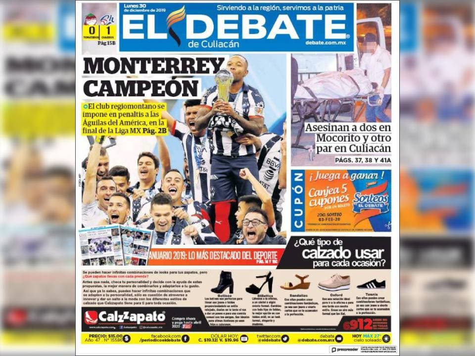 Las portadas de la prensa mexicana reaccionan a la Gran Final del futbol mexicano que vio a Rayados coronarse desde los 11 pasos.