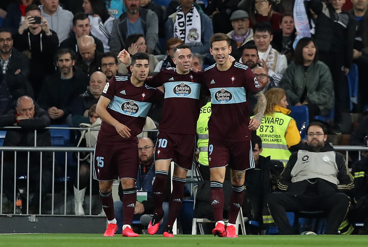 Celta Vigo celebró la anotación de Santi Mina tras el empate ante los Merengues en el Santiago Bernabéu.