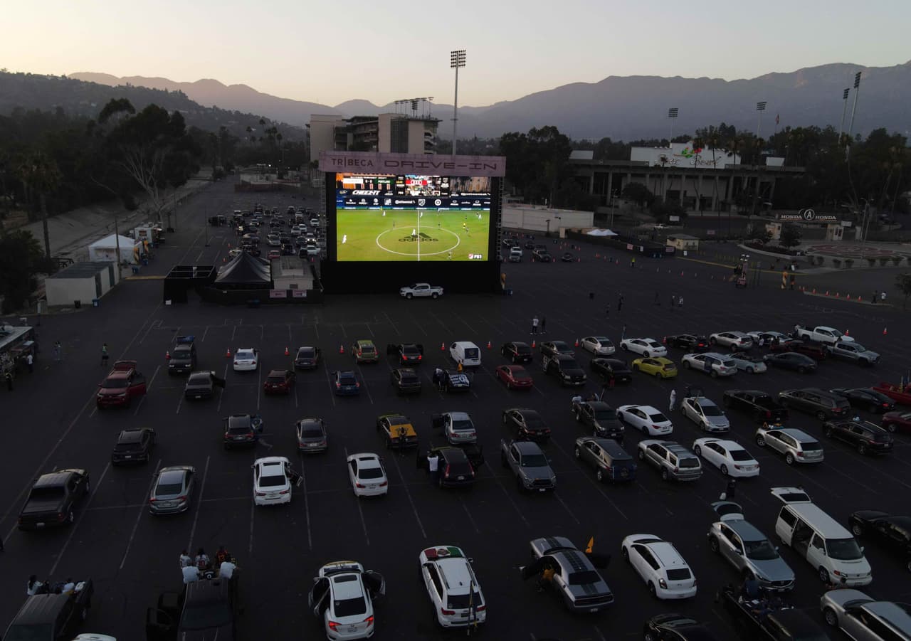Jul 13, 2020; Pasadena, California, United States; A general view of LA Galaxy drive-in viewing party at the Rose Bowl. to watch MLS is Back Tournament game against the Portland Timbers. Mandatory Credit: Kirby Lee-USA TODAY Sports