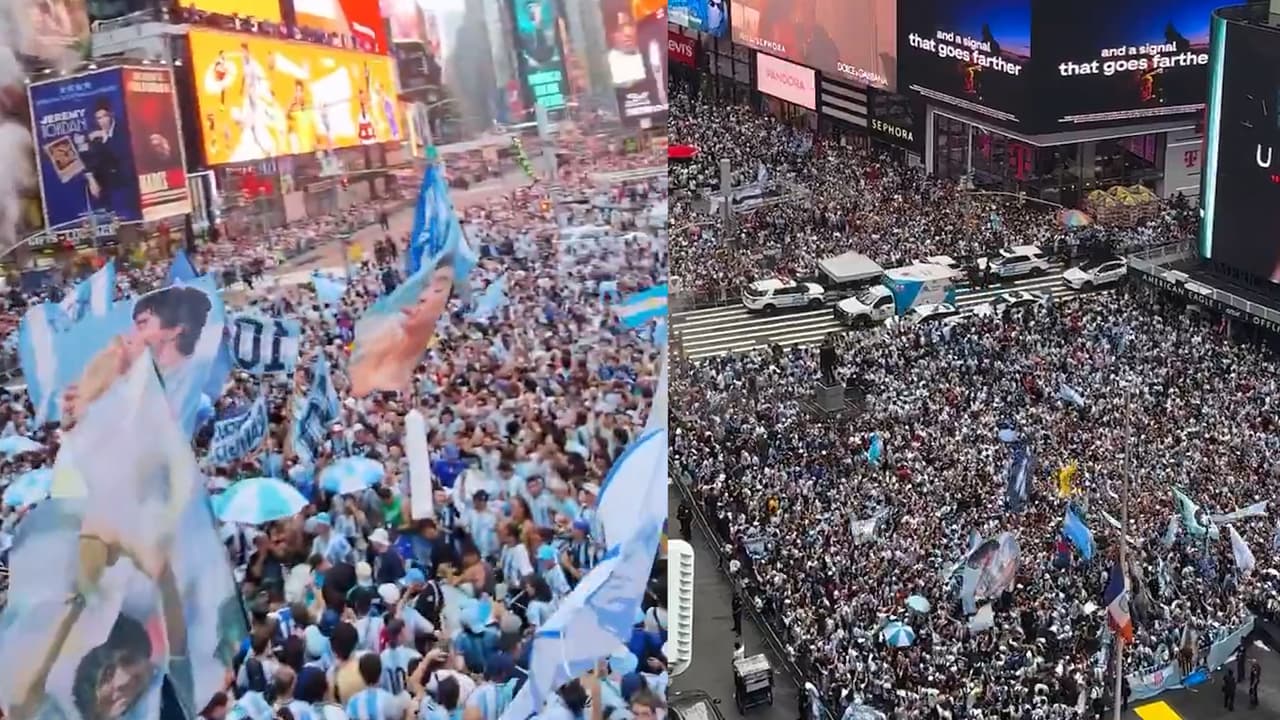 Argentina vs. España: El impactante banderazo argentino que detuvo Times Square