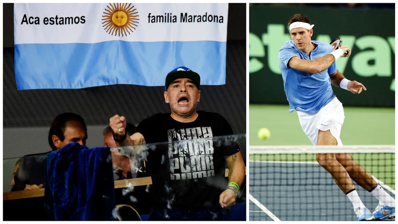Diego Maradona haciendo fuerza por Argentina.