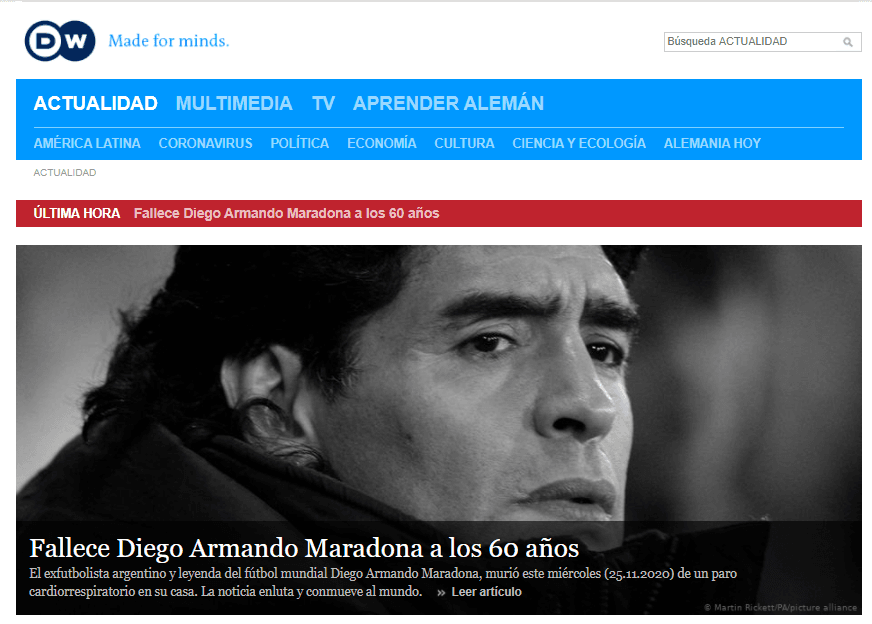 Estos son los encabezados de los medios digitales más importantes que despiden a Diego Armando Maradona.