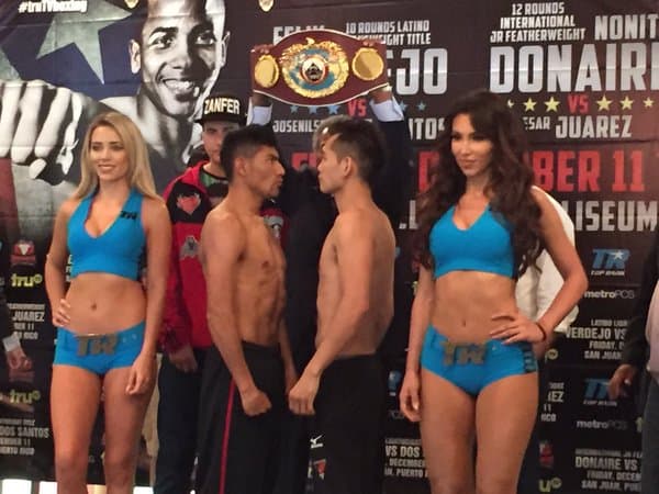 César Juárez y Nonito Donaire en el cara a cara después del pesaje.