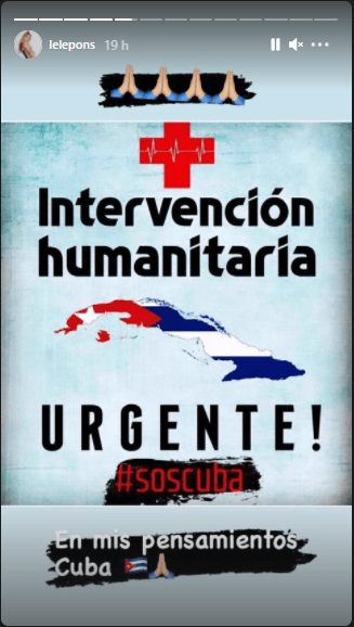 La influencer Lele Pons, que creció en Miami, compartió una historia de Instagram mostrando su apoyo al pueblo cubano.