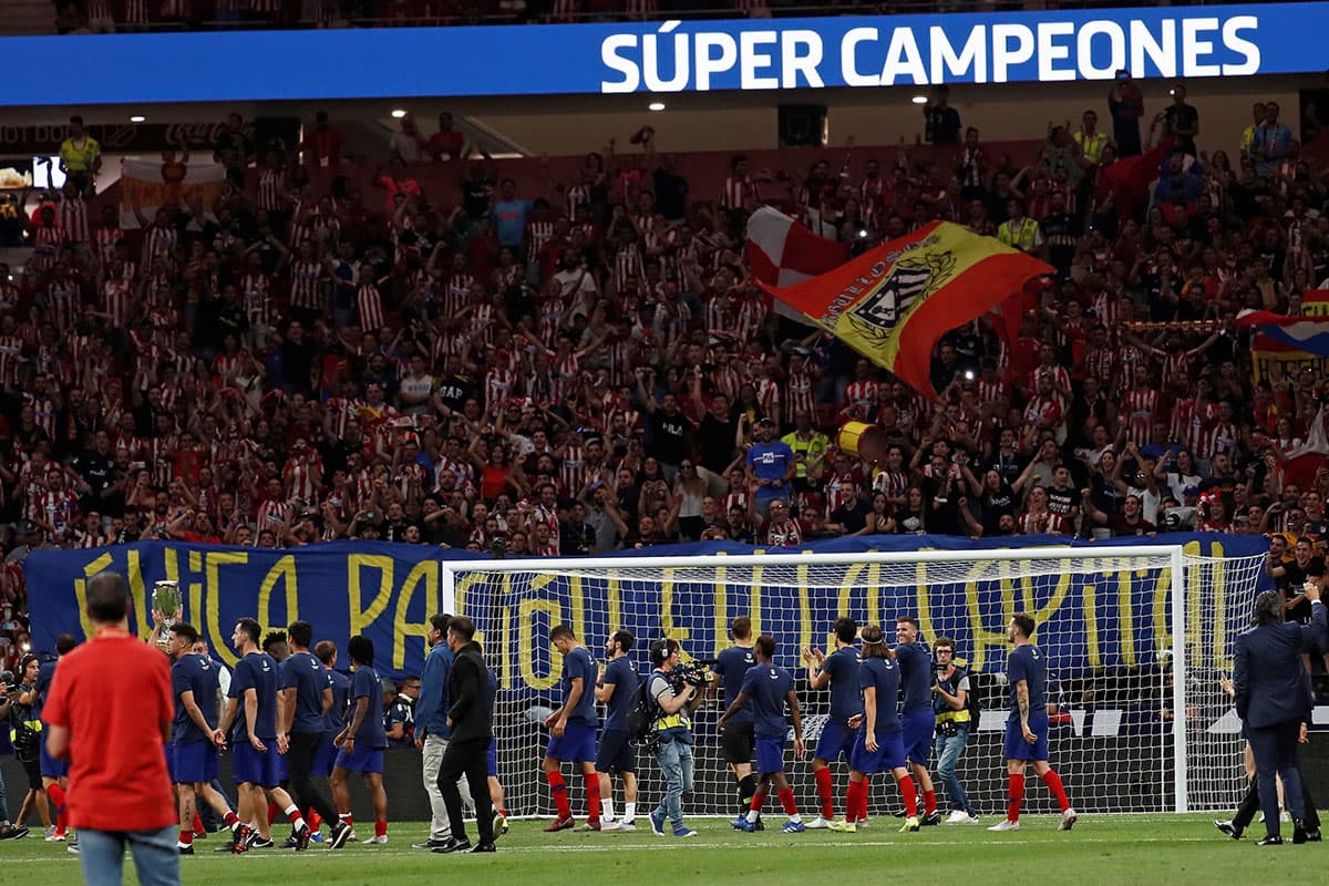La celebración fue completa del Atlético de Madrid, entre jugadores y fanáticos en el Wanda Metropolitano.