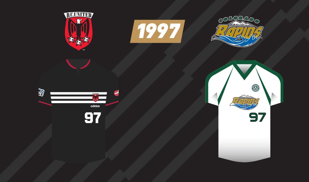 Manteniendo el diseño clásico pero en negro, D.C. United se coronó bicampeón ante un Colorado Rapids que vestía colores muy distintos a los actuales.