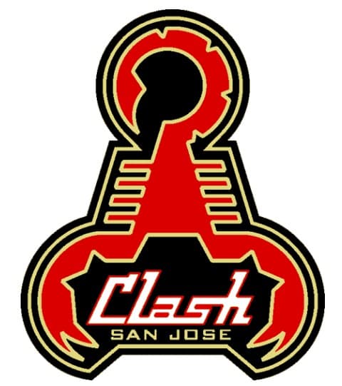 San Jose Clash y San José Earthquakes. Se presentaron en la MLS con este escudo y lo utilizaron hasta 1999.