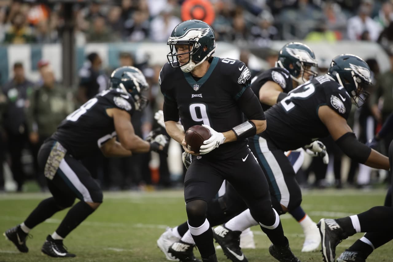 Philadelphia Eagles' Nick Foles in action during the second half of an NFL football game against the Denver Broncos, Sunday, Nov. 5, 2017, in Philadelphia. (AP Photo/Matt Rourke)