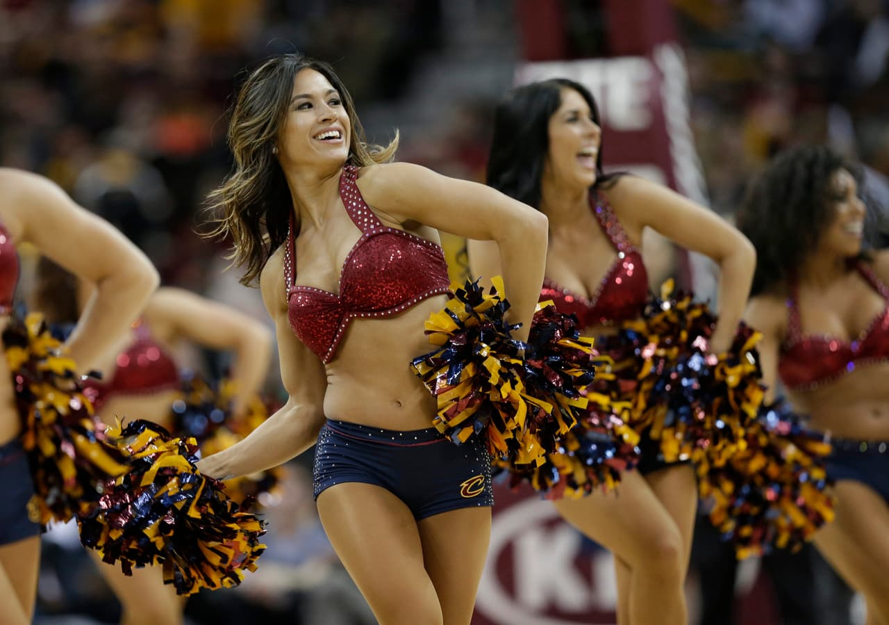 Cleveland Cavaliers cheerleaders perform in the second half of an NBA basketball game between the Charlotte Hornets and the Cleveland Cavaliers, Wednesday, Feb. 24, 2016, in Cleveland. (AP Photo/Tony Dejak)
