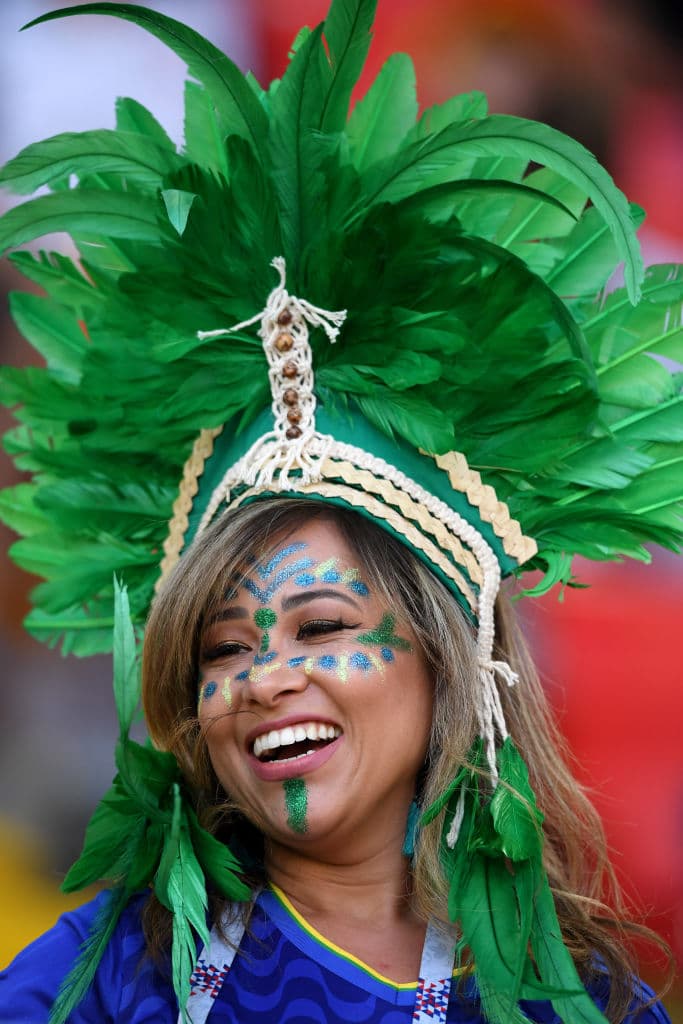MOSCOW, RUSSIA - JUNE 27: A Brazil fan enjoys the pre match atmosphere prior to the 2018 FIFA World Cup Russia group E match between Serbia and Brazil at Spartak Stadium on June 27, 2018 in Moscow, Russia. (Photo by Stu Forster/Getty Images)