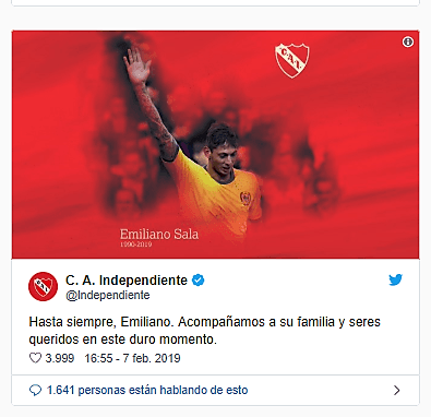 Club Atlético Independiente se sumó a los mensajes con mucho sentimiento.