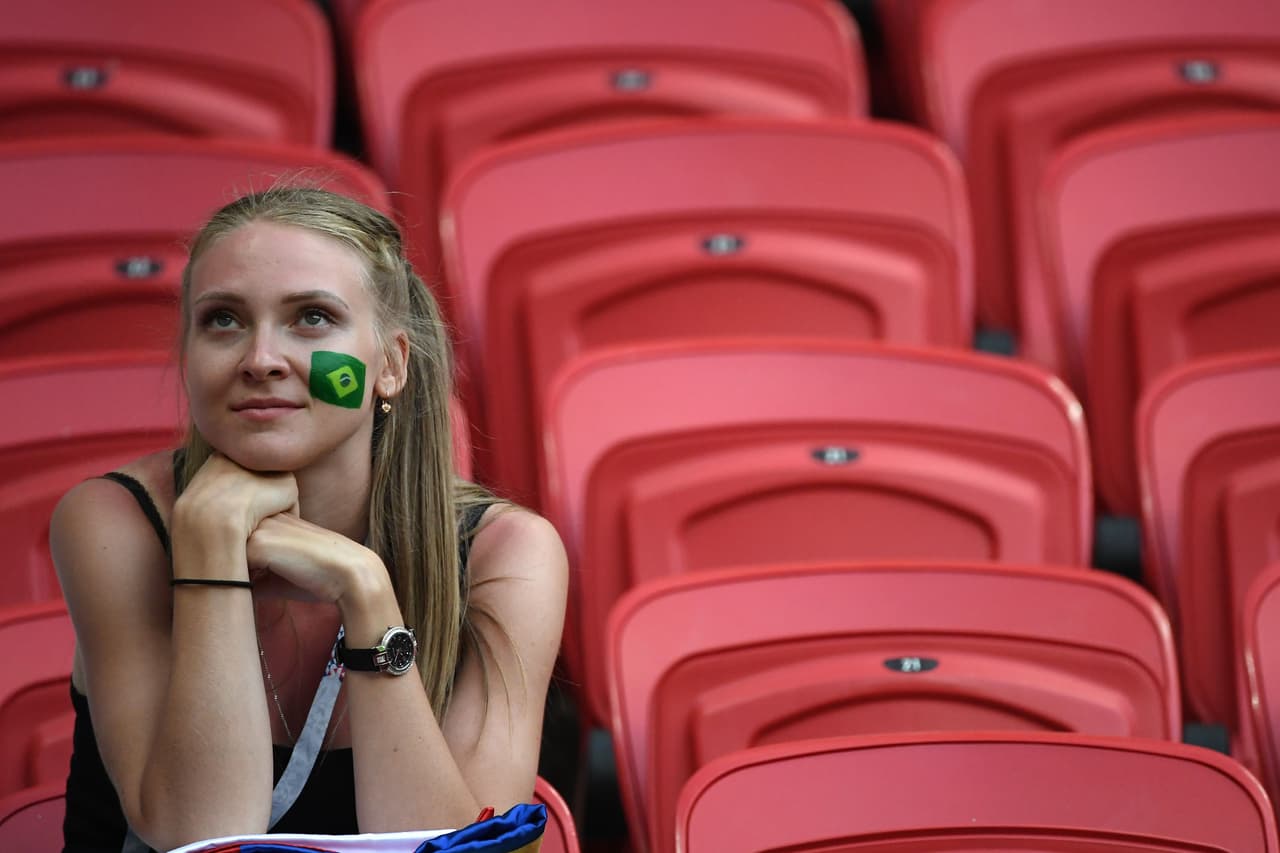 A Brazil fan waits for the start of the Russia 2018 World Cup quarter-final football match between Brazil and Belgium at the Kazan Arena in Kazan on July 6, 2018. (Photo by Jewel SAMAD / AFP) / RESTRICTED TO EDITORIAL USE - NO MOBILE PUSH ALERTS/DOWNLOADS (Photo credit should read JEWEL SAMAD/AFP/Getty Images)
