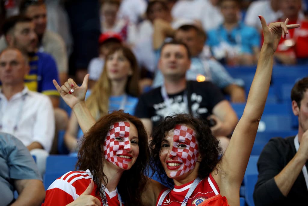 ROSTOV-ON-DON, RUSSIA - JUNE 26: Croatia fans enjoy the pre match atmosphere prior to the 2018 FIFA World Cup Russia group D match between Iceland and Croatia at Rostov Arena on June 26, 2018 in Rostov-on-Don, Russia. (Photo by Clive Brunskill/Getty Images)