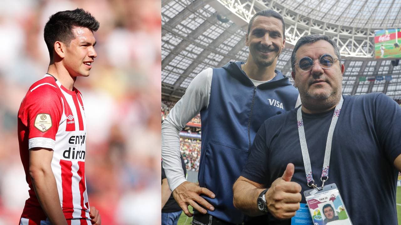 Se podrían acelerar las negociaciones por Hirving tras eliminarse la suspensión contra su agente, quien en la foto posa a lado de Zlatan Ibrahimovic.