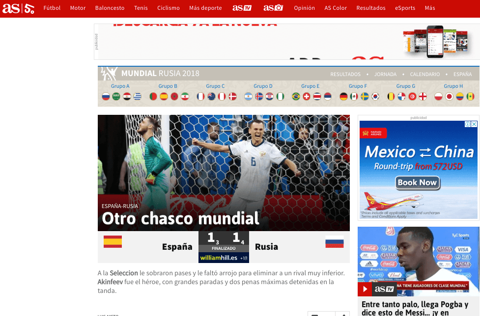 "Otro chasco mundial", titula
<i>Diario AS</i>, de España.