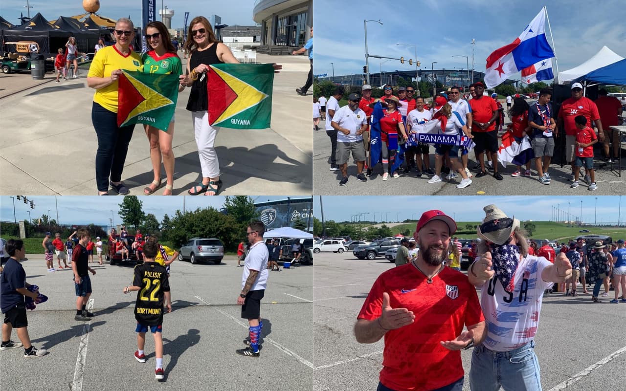 Tremendo ambiente y colorido estaban ya armando las aficiones de cuatro selecciones en medio de una doble cartelera en Children's Mercy Park, en Kansas City, Kansas. Para abrir bocado, Trinidad y Tobago se juega el honor ante Guyana, y más tarde Panamá y Estados Unidos por la cima del Grupo D de la Copa Oro. También captamos la llegada de los jugadores trinitarios y guyanenses para su cotejo.