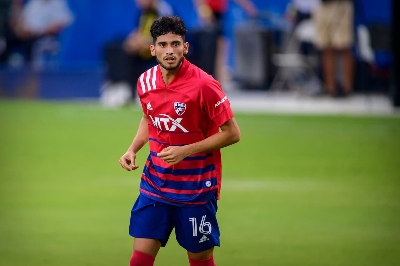 Aug 14, 2021; Frisco, TX, USA; FC Dallas forward Ricardo Pepi (16) in action during the match between FC Dallas and Sporting Kansas City at Toyota Stadium. Mandatory Credit: Jerome Miron-USA TODAY Sports