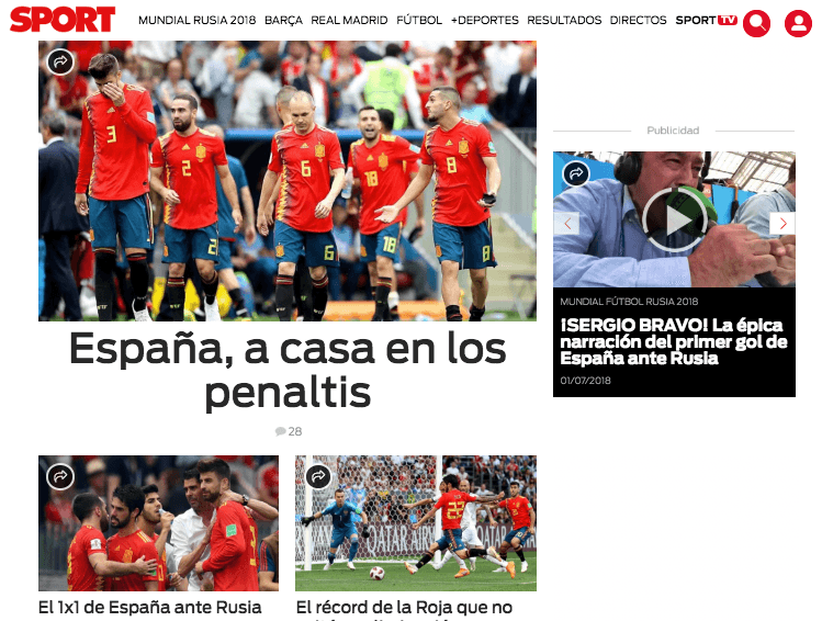 El diario deportivo español, basado en Cataluña,
<i>Diario Sport</i> resume la suerte de 'La Roja'.