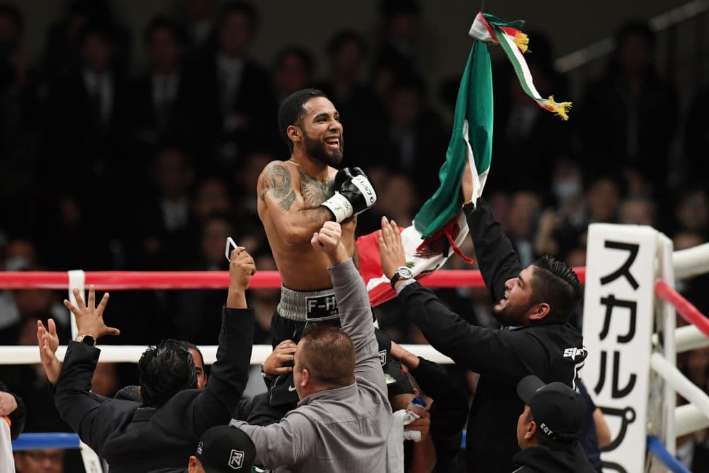 TOKYO, JAPAN - MARCH 01: Luis Nery of Mexico celebrates winning his fight against Shinsuke Yamanaka of Japan in second round during their WBC bantamweight title bout at Ryogoku Kokugikan on March 1, 2018 in Tokyo, Japan. (Photo by Atsushi Tomura/Getty Images)