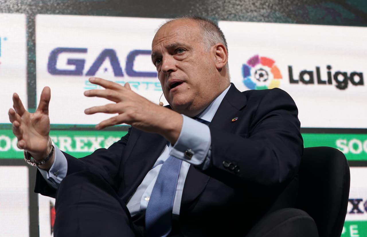 Javier Tebas durante un convención de LaLiga en Portugal.