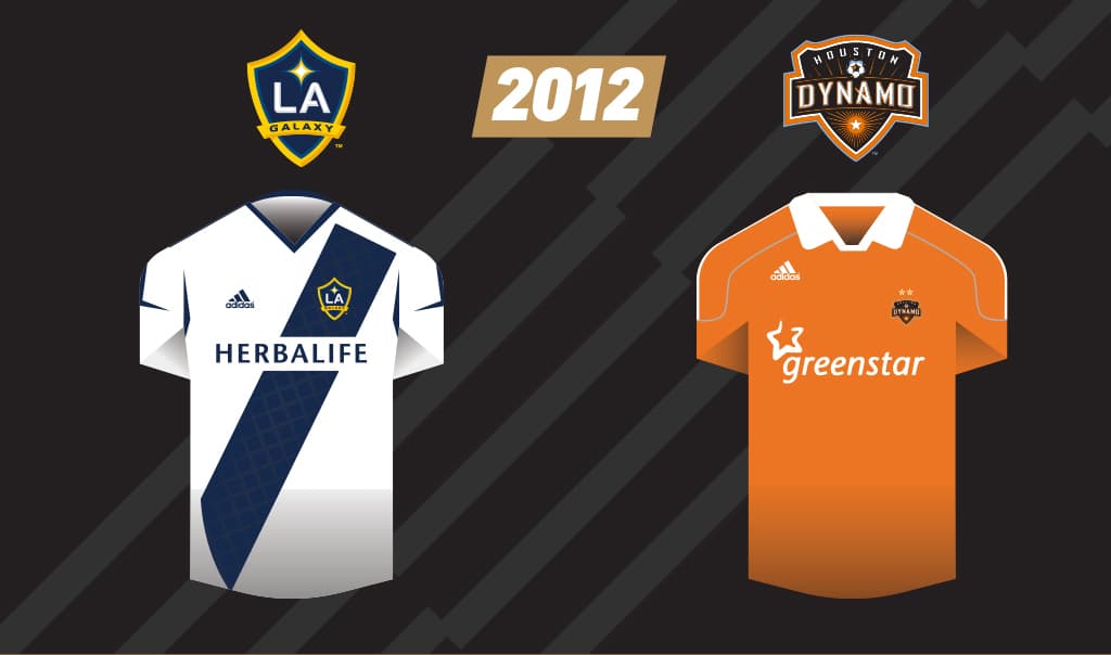 Galaxy debutó en una final con la camiseta blanca con una franja en la final del 2012 y despidió a Beckham derrotando nuevamente al Dynamo que vistió de naranja.