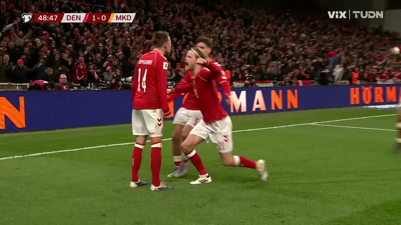 Gol del Dinamarca, Gol de Mikkel Damsgaard, Dinamarca vs. Macedonia, 1-0