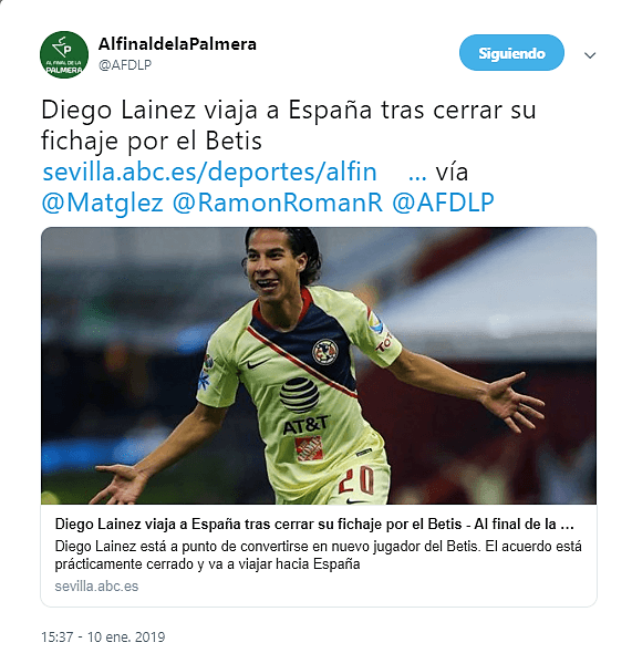 En la cuenta de Twitter del blog más famoso relacionado con el Betis, 'Al final de la Palmera', la noticia no pasó desapercibida.