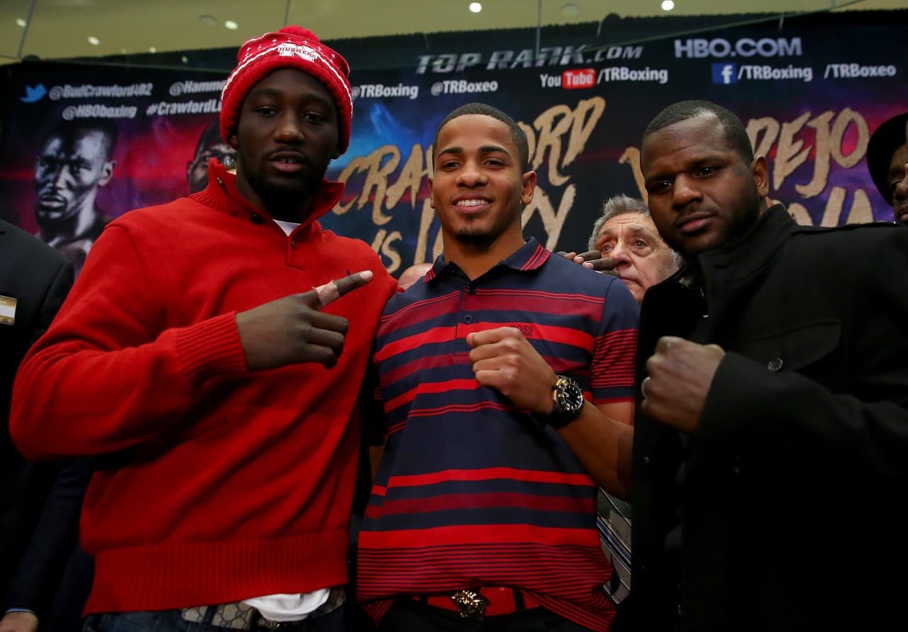 Terence Crawford, Felix Verdejo y Lundy en la conferencia de prensa.