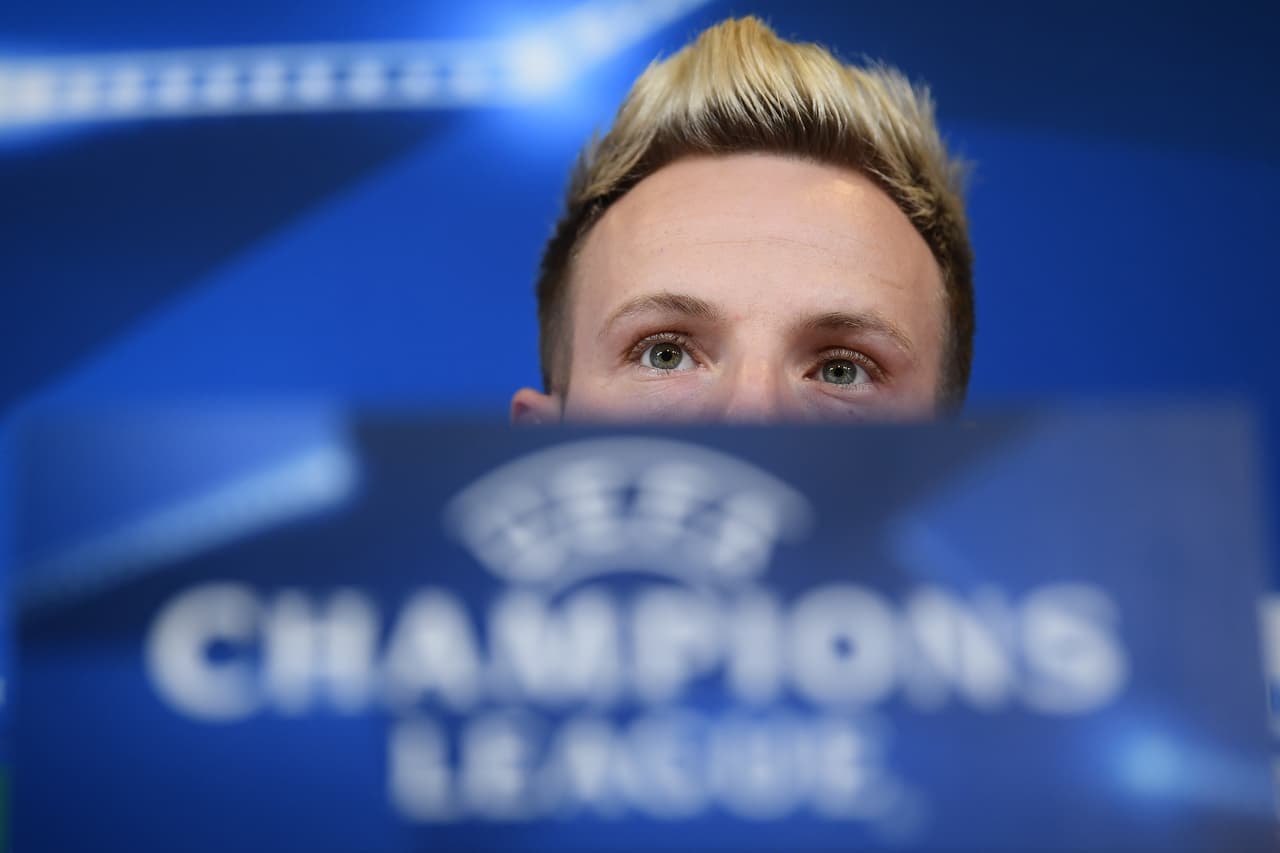 Barcelona's midfielder Ivan Rakitic from Croatia attends a press conference on the eve of the UEFA Champions League football match Juventus Vs Barcelona on November 21, 2017 at the 'Juventus Stadium' in Turin. / AFP PHOTO / MARCO BERTORELLO (Photo credit should read MARCO BERTORELLO/AFP/Getty Images)