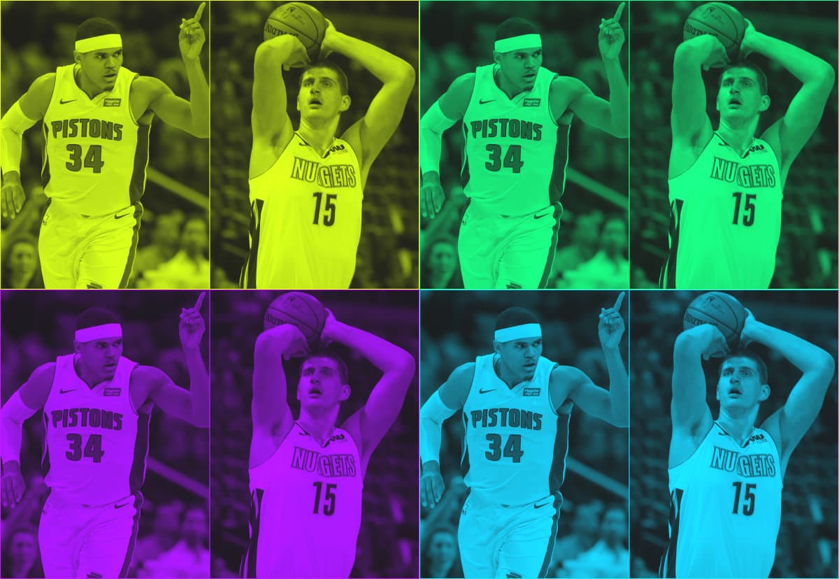 Tobias Harris de los Pistons y Nikola Jokić de los Nuggets.