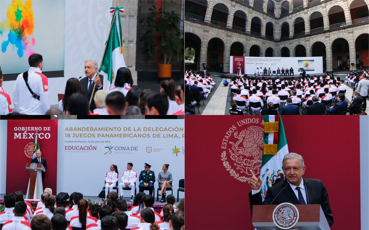 El momento de cambio que vive México ayudará a que sus deportistas tengan una buena actuación en los Juegos Panamericanos de Lima 2019, señaló el presidente Andrés Manuel López Obrador durante el abanderamiento de la delegación mexicana que acudirá a la justa continental. Los Panamericanos de Lima arrancan el viernes 26 de julio y México irá con la meta de lograr su mejor actuación en unos juegos realizados fuera de casa.“Estoy seguro que se obtendrán buenos resultados porque se viven momentos de cambio en el país”, destacó López Obrador, quien asumió el gobierno en diciembre pasado. “Siempre que hay una transformación se avanza en lo cultural y en lo deportivo, así ocurrió después de la Revolución Mexicana y por eso estoy seguro que tendremos buenos resultados y que ustedes tendrán un buen desempeño”.