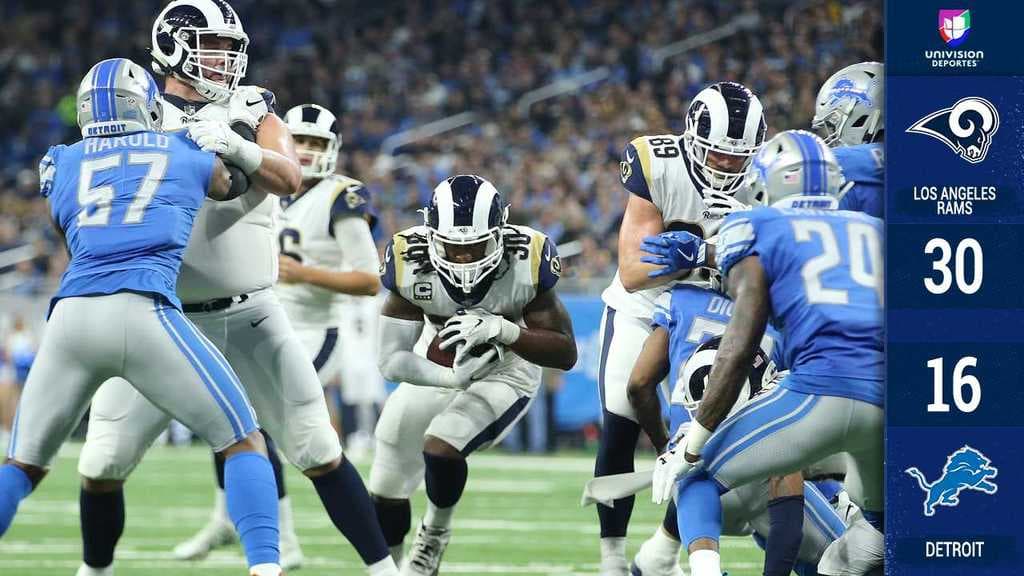 <b>LA Rams 30-16 Detroit</b>. Todd Gurley II corrió para 132 yardas y dos touchdowns, con lo que los Rams superan a los Lions y se coronan campeones de la NFC Oeste. Tienen la mejor marca de la NFL de nuevo.