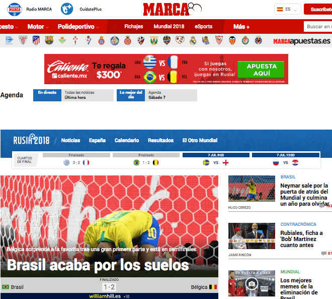 El diario deportivo español 
<i>Marca</i> fue contundente en su página principal, en la edición digital.