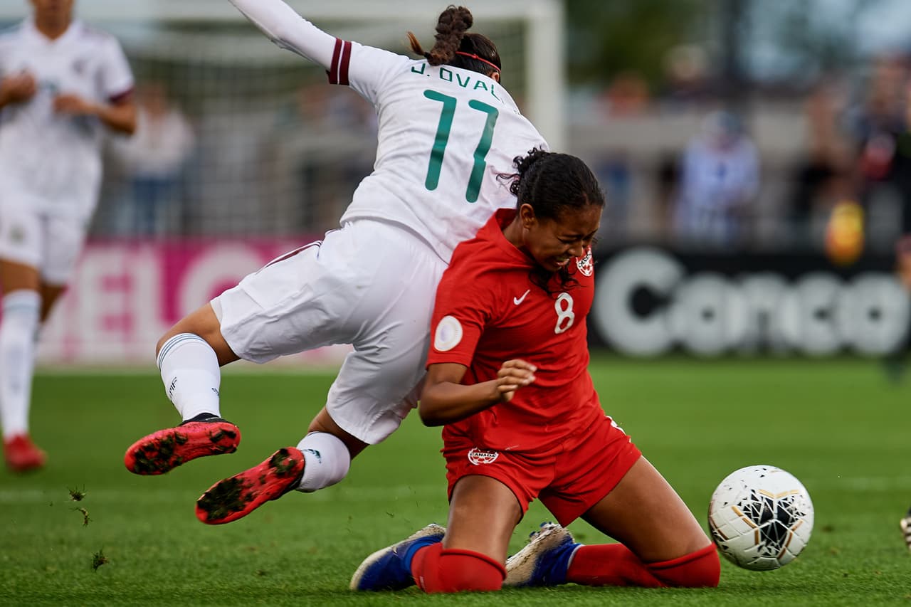 Con goles de Christine Sinclair y Shelina Zardorsky, Canadá le gana a México y asegura el liderato del grupo B.